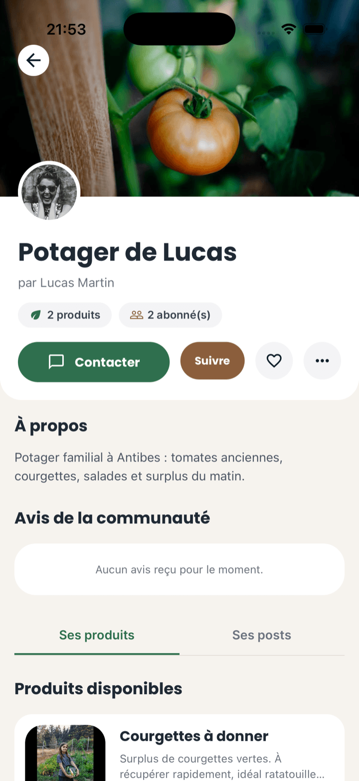 Page d’un jardin Seeed présentant son propriétaire et ses produits disponibles